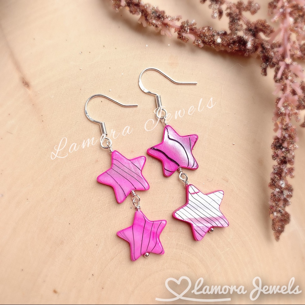 Pink Star Sea Shell Silver Drop Earrings Jewelry